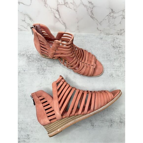 Vince Camuto Gladiator Sandals Womens Revey Coral Leather Open Toe Wedges - Picture 10 of 12